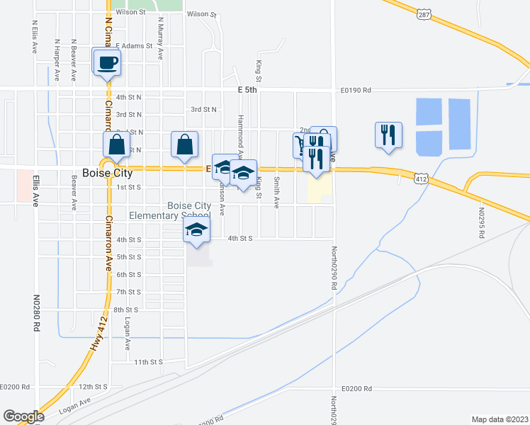 map of restaurants, bars, coffee shops, grocery stores, and more near 209 South King in Boise City