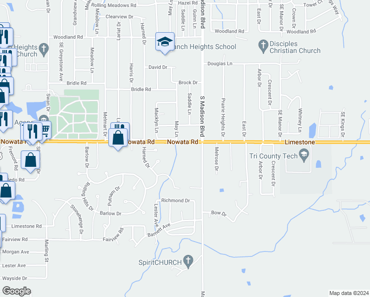 map of restaurants, bars, coffee shops, grocery stores, and more near 5249 Nowata Road in Bartlesville