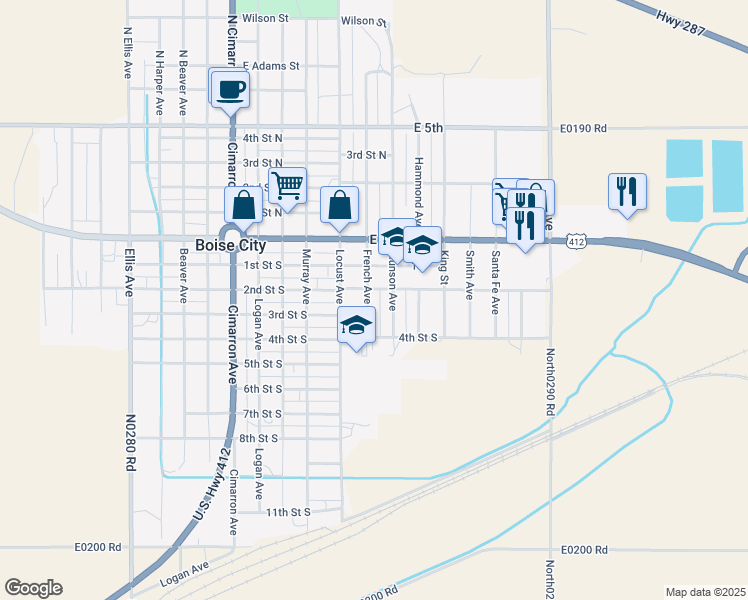 map of restaurants, bars, coffee shops, grocery stores, and more near 309 French Avenue in Boise City