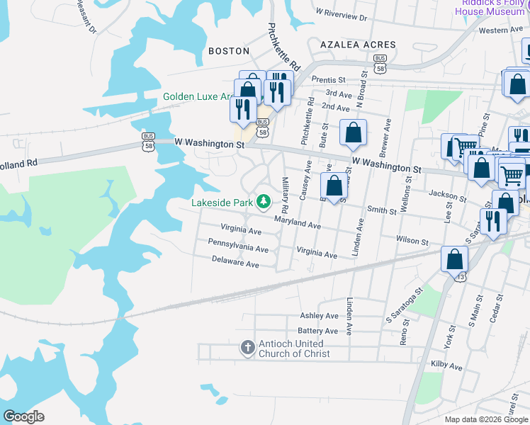 map of restaurants, bars, coffee shops, grocery stores, and more near 922 Maryland Avenue in Suffolk
