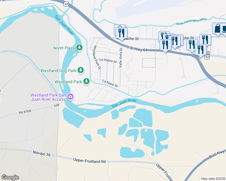 map of restaurants, bars, coffee shops, grocery stores, and more near 2714 La Salle Street in Farmington