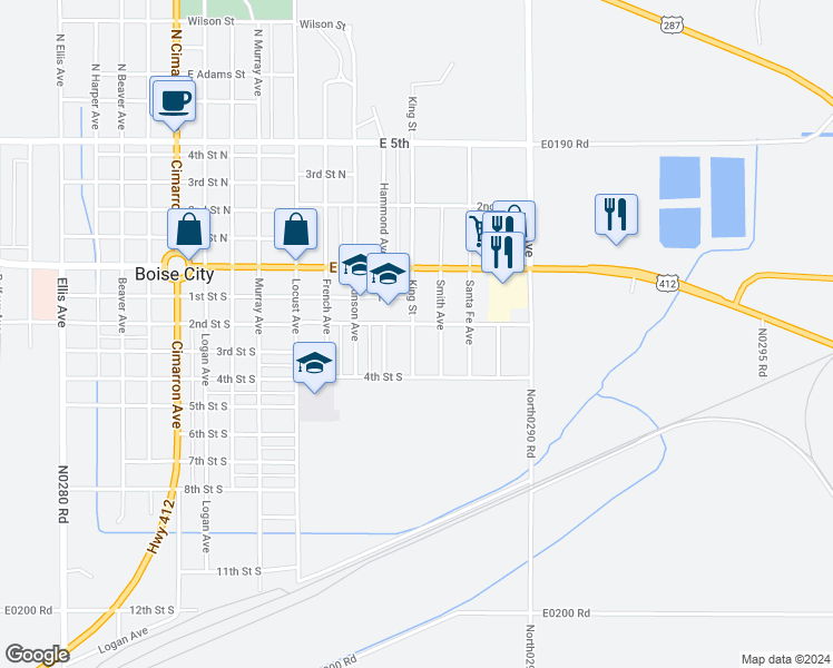 map of restaurants, bars, coffee shops, grocery stores, and more near 209 South King in Boise City