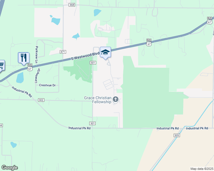 map of restaurants, bars, coffee shops, grocery stores, and more near 3101 Warrior Lane in Poplar Bluff