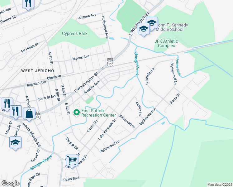 map of restaurants, bars, coffee shops, grocery stores, and more near 505 Reed Court in Suffolk