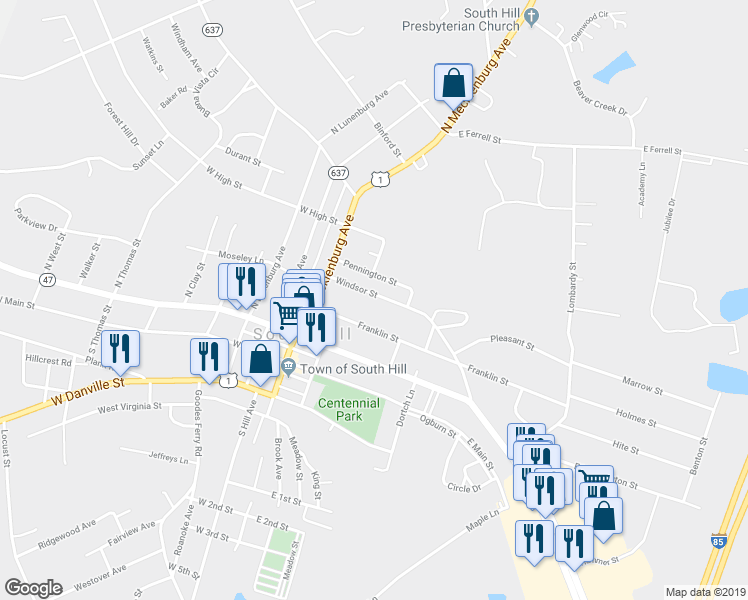 map of restaurants, bars, coffee shops, grocery stores, and more near 214 Windsor Street in South Hill
