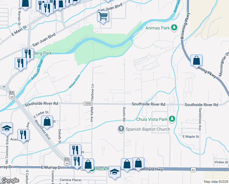 map of restaurants, bars, coffee shops, grocery stores, and more near 2515 Almon Street in Farmington