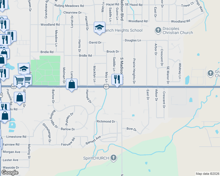 map of restaurants, bars, coffee shops, grocery stores, and more near 5259 Nowata Road in Bartlesville