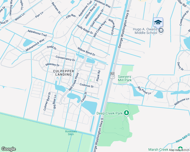 map of restaurants, bars, coffee shops, grocery stores, and more near 3110 Barred Owl Lane in Chesapeake