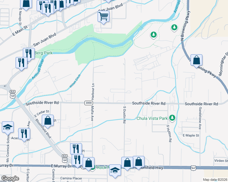 map of restaurants, bars, coffee shops, grocery stores, and more near 2515 Almon Street in Farmington