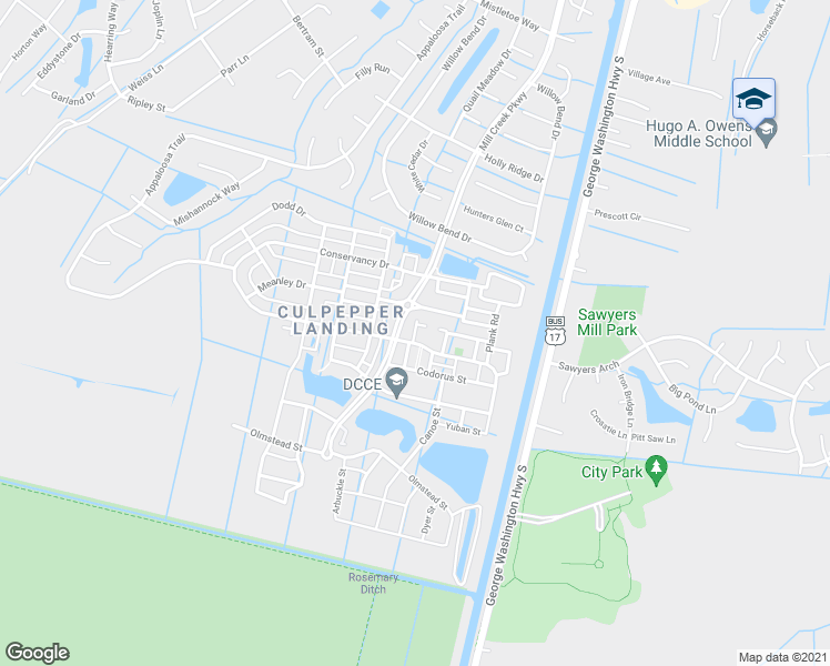 map of restaurants, bars, coffee shops, grocery stores, and more near Nesbit Drive in Chesapeake