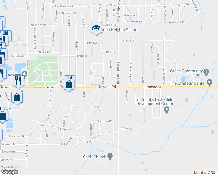 map of restaurants, bars, coffee shops, grocery stores, and more near 5259 Nowata Road in Bartlesville