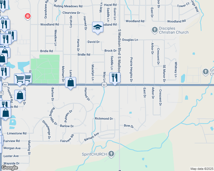 map of restaurants, bars, coffee shops, grocery stores, and more near 5259 Nowata Road in Bartlesville