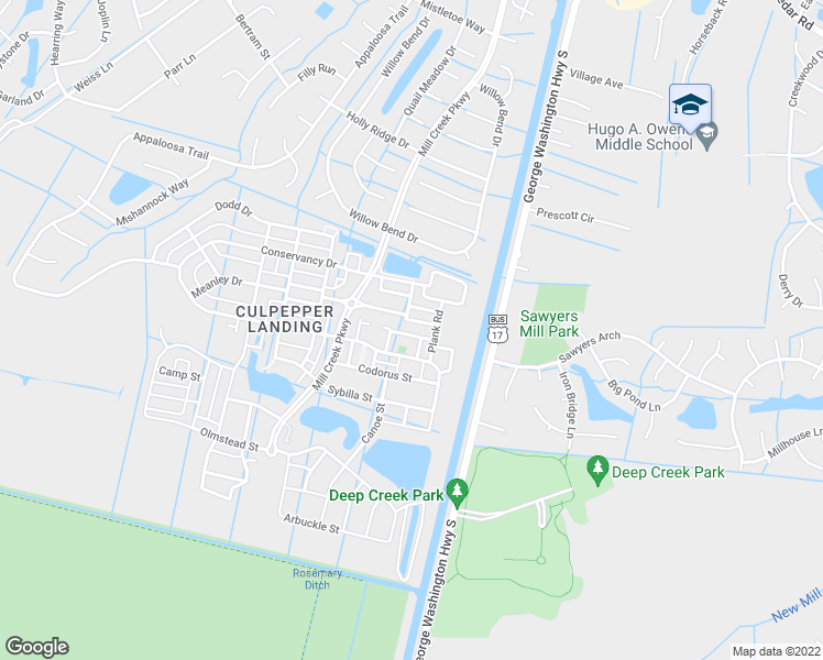 map of restaurants, bars, coffee shops, grocery stores, and more near 3124 Barred Owl Lane in Chesapeake