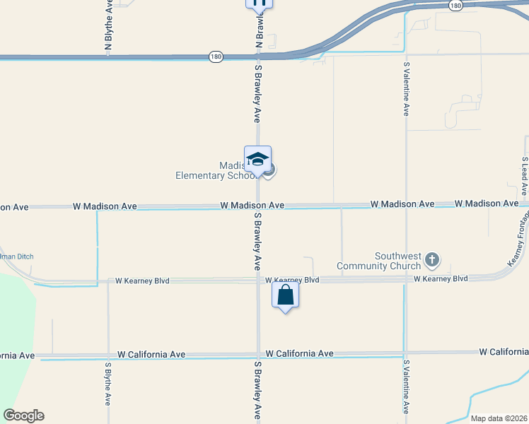 map of restaurants, bars, coffee shops, grocery stores, and more near 424 South Brawley Avenue in Fresno