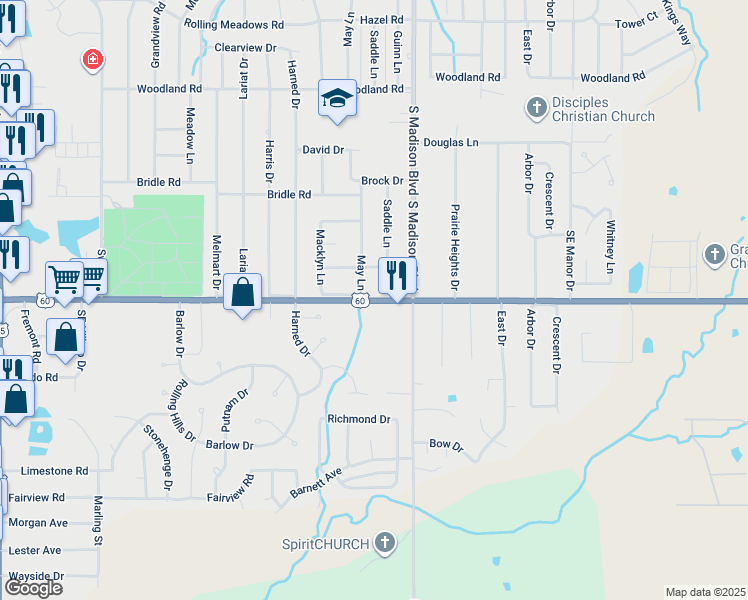 map of restaurants, bars, coffee shops, grocery stores, and more near 5259 Nowata Road in Bartlesville