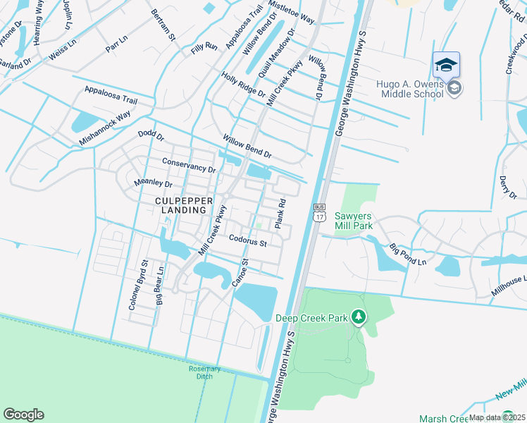 map of restaurants, bars, coffee shops, grocery stores, and more near 3128 Barred Owl Lane in Chesapeake