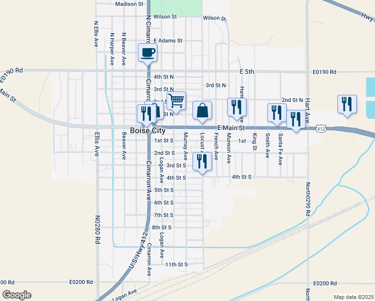 map of restaurants, bars, coffee shops, grocery stores, and more near 117 Murray Avenue in Boise City