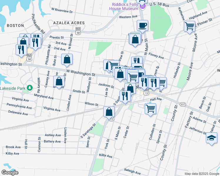 map of restaurants, bars, coffee shops, grocery stores, and more near 145 Charles Street in Suffolk