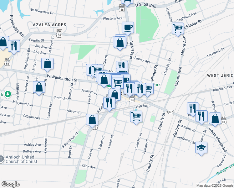 map of restaurants, bars, coffee shops, grocery stores, and more near in Suffolk