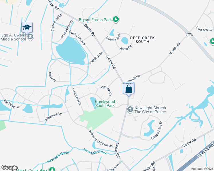 map of restaurants, bars, coffee shops, grocery stores, and more near 2502 Lynnfield Court in Chesapeake