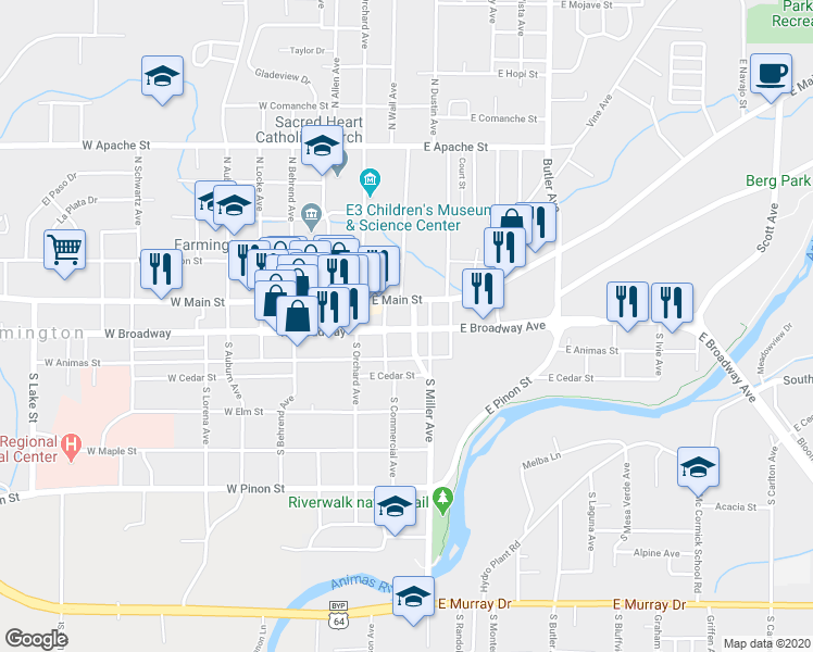 map of restaurants, bars, coffee shops, grocery stores, and more near 220 East Broadway Avenue in Farmington