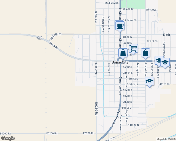 map of restaurants, bars, coffee shops, grocery stores, and more near 108 Freeman Avenue in Boise City