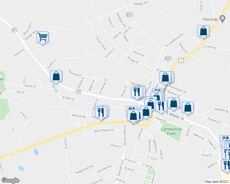 map of restaurants, bars, coffee shops, grocery stores, and more near 514 West Atlantic Street in South Hill