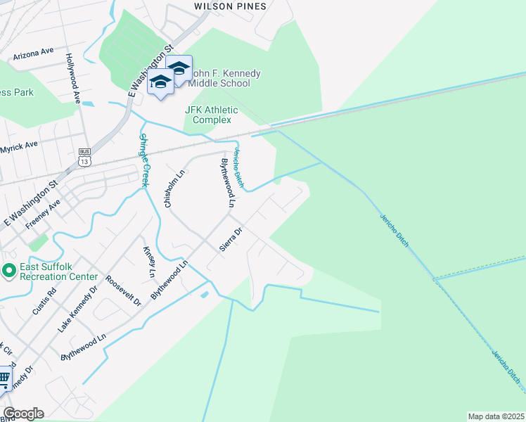 map of restaurants, bars, coffee shops, grocery stores, and more near 1409 Sierra Drive in Suffolk