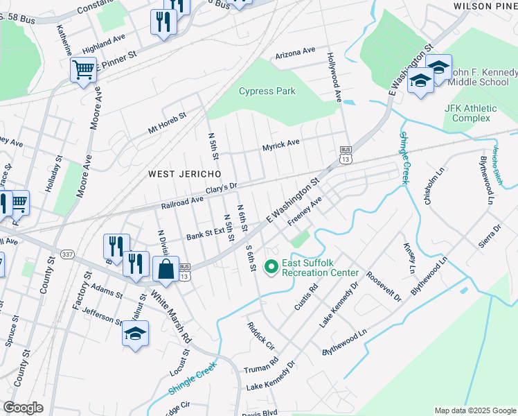 map of restaurants, bars, coffee shops, grocery stores, and more near 212 North 7th Street in Suffolk