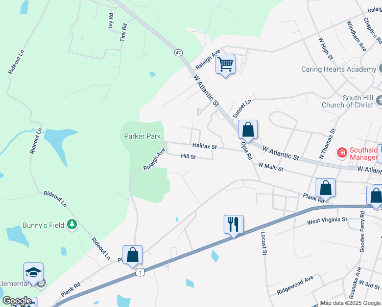 map of restaurants, bars, coffee shops, grocery stores, and more near 1100-1198 Halifax St in South Hill