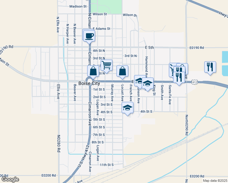 map of restaurants, bars, coffee shops, grocery stores, and more near 117 Murray Avenue in Boise City