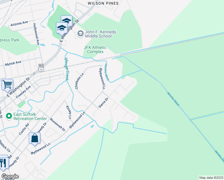 map of restaurants, bars, coffee shops, grocery stores, and more near 705 Eric Court in Suffolk