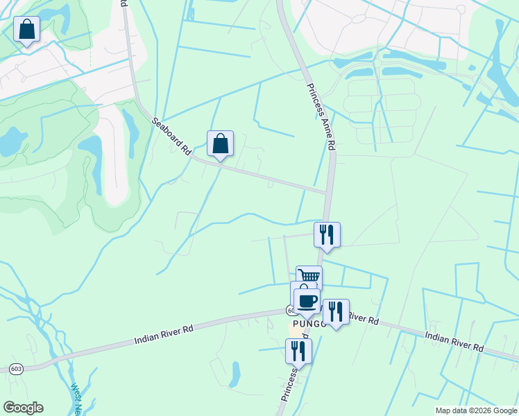 map of restaurants, bars, coffee shops, grocery stores, and more near 2997 Seaboard Road in Virginia Beach