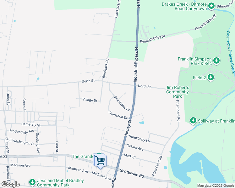 map of restaurants, bars, coffee shops, grocery stores, and more near 705 Grandview Drive in Franklin