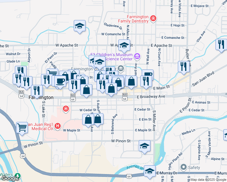 map of restaurants, bars, coffee shops, grocery stores, and more near 307 W Main St in Farmington