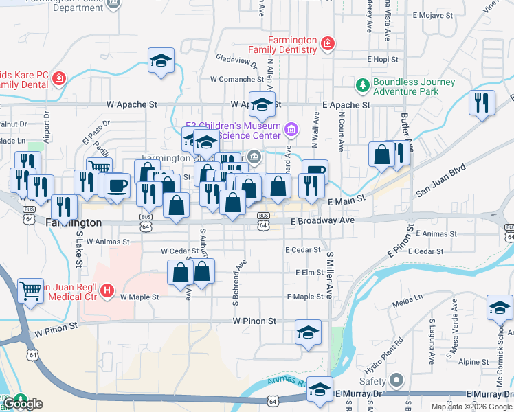 map of restaurants, bars, coffee shops, grocery stores, and more near 209 West Main Street in Farmington