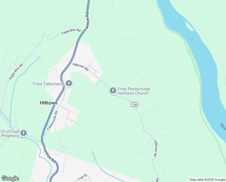 map of restaurants, bars, coffee shops, grocery stores, and more near Hilltown Road in Fries