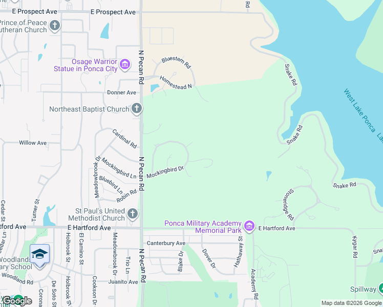 map of restaurants, bars, coffee shops, grocery stores, and more near 2706 Mockingbird Drive in Ponca City