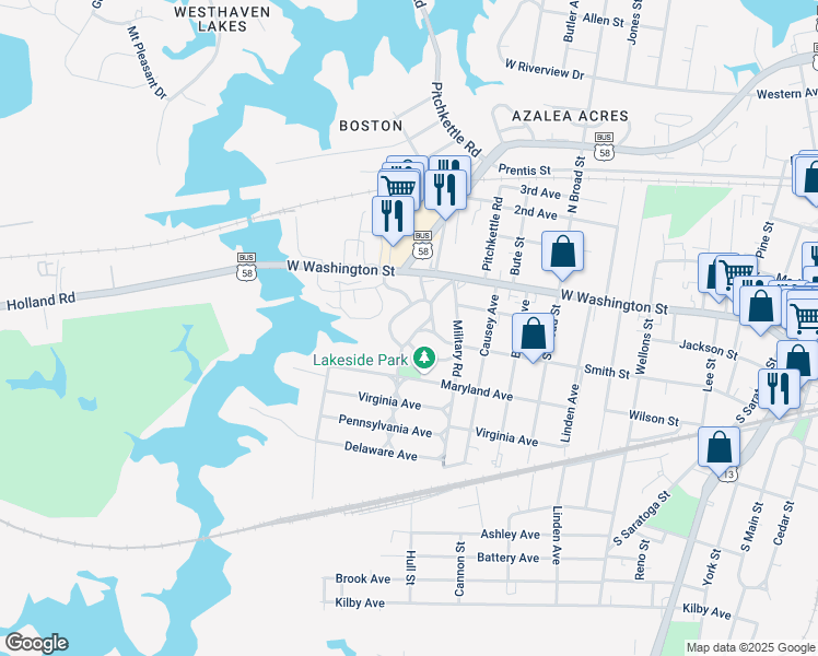 map of restaurants, bars, coffee shops, grocery stores, and more near 207 Park Road in Suffolk