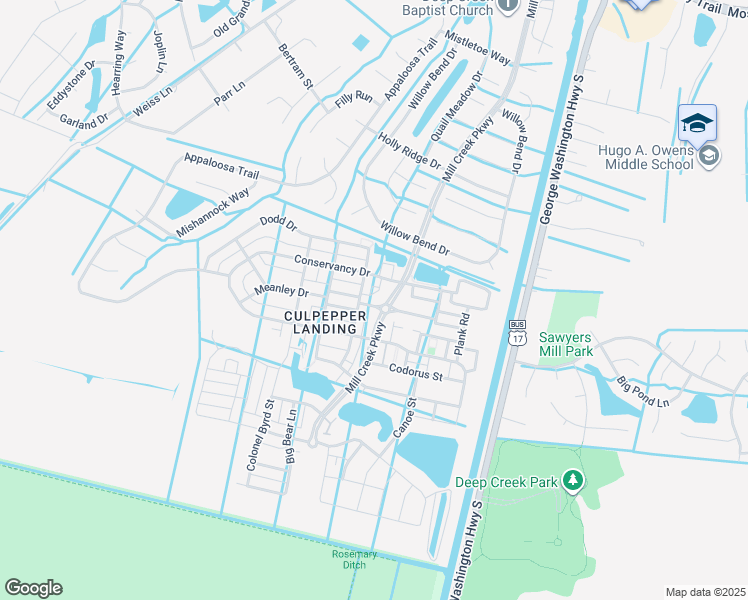 map of restaurants, bars, coffee shops, grocery stores, and more near 3100 Mercantile Street in Chesapeake