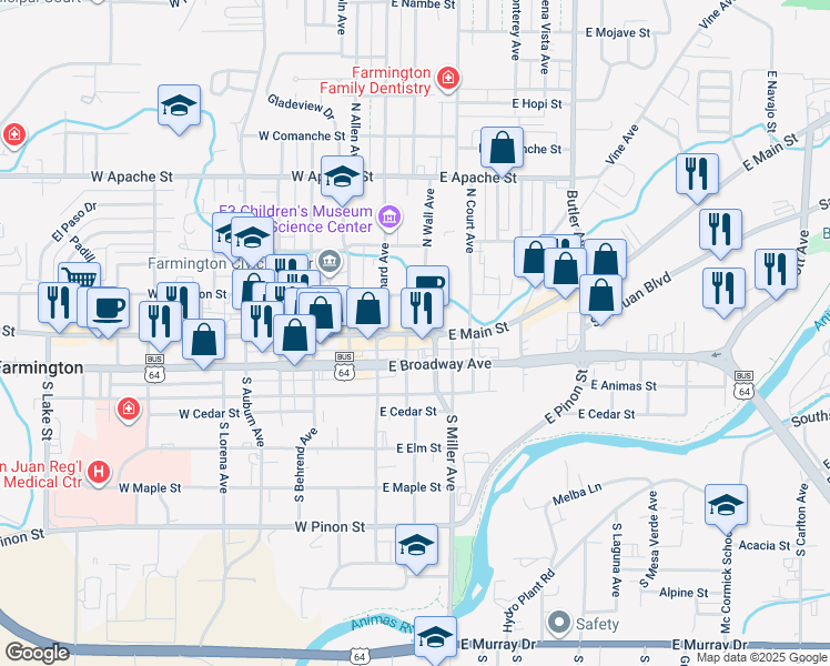 map of restaurants, bars, coffee shops, grocery stores, and more near 219 East Main Street in Farmington