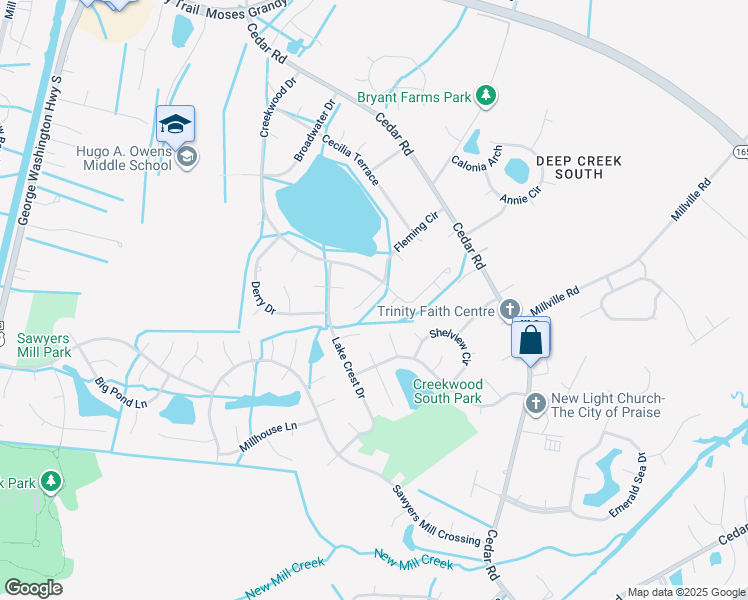 map of restaurants, bars, coffee shops, grocery stores, and more near 429 Fleming Circle in Chesapeake