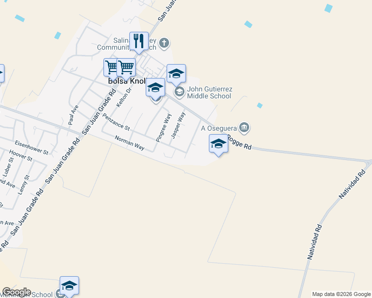 map of restaurants, bars, coffee shops, grocery stores, and more near 13015 Jade Drive in Salinas