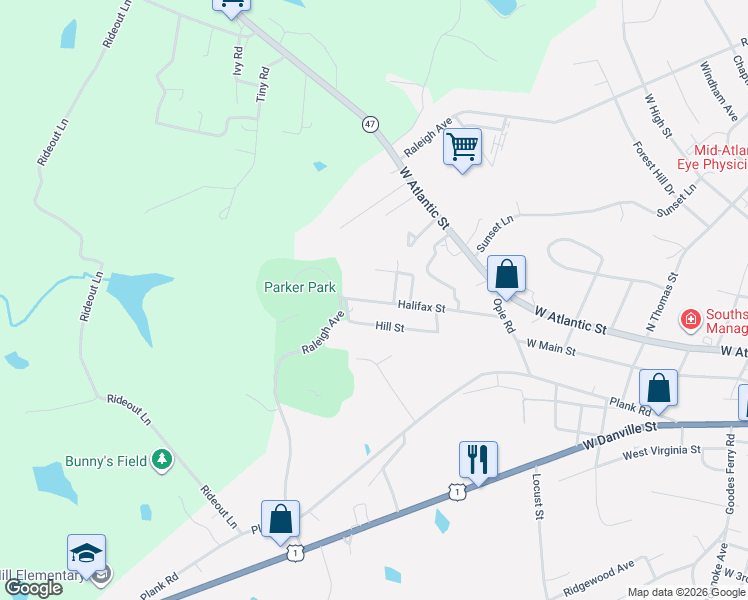 map of restaurants, bars, coffee shops, grocery stores, and more near 1213 Halifax Street in South Hill