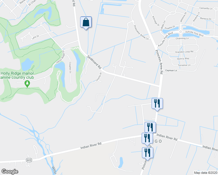 map of restaurants, bars, coffee shops, grocery stores, and more near 2804 County Place in Virginia Beach
