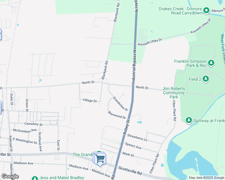 map of restaurants, bars, coffee shops, grocery stores, and more near 705 Grandview Drive in Franklin