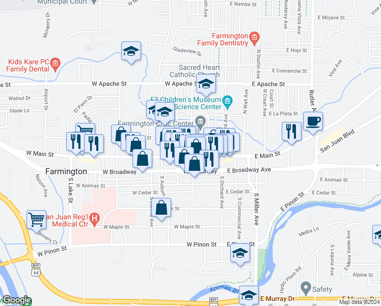 map of restaurants, bars, coffee shops, grocery stores, and more near 307 W Main St in Farmington