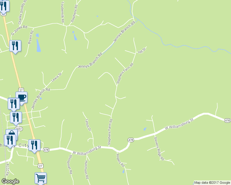 map of restaurants, bars, coffee shops, grocery stores, and more near Cr-1291A in Whitley City