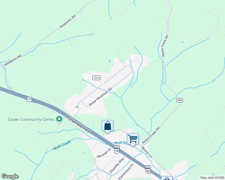 map of restaurants, bars, coffee shops, grocery stores, and more near 19507 Stone Mountain Road in Abingdon