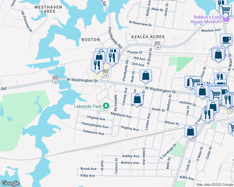 map of restaurants, bars, coffee shops, grocery stores, and more near 811 Gittings Street in Suffolk